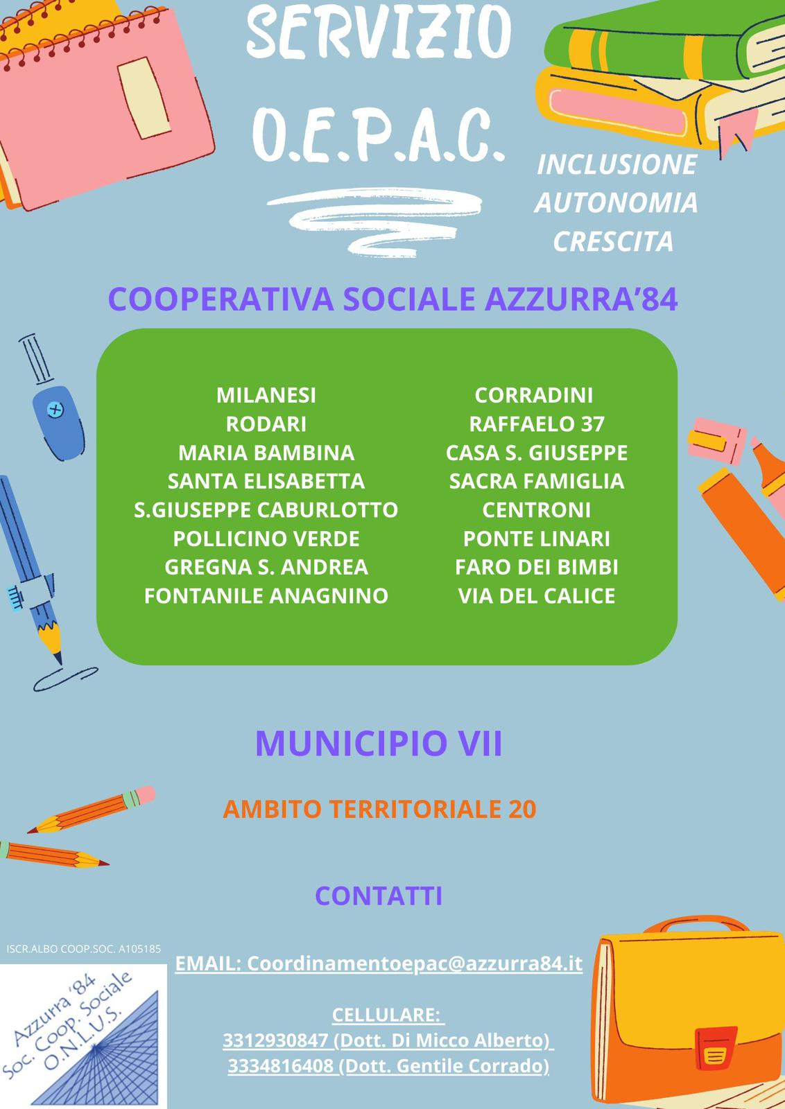 Locandina del servizio OEPAC Municipio VII Ambito territoriale 20