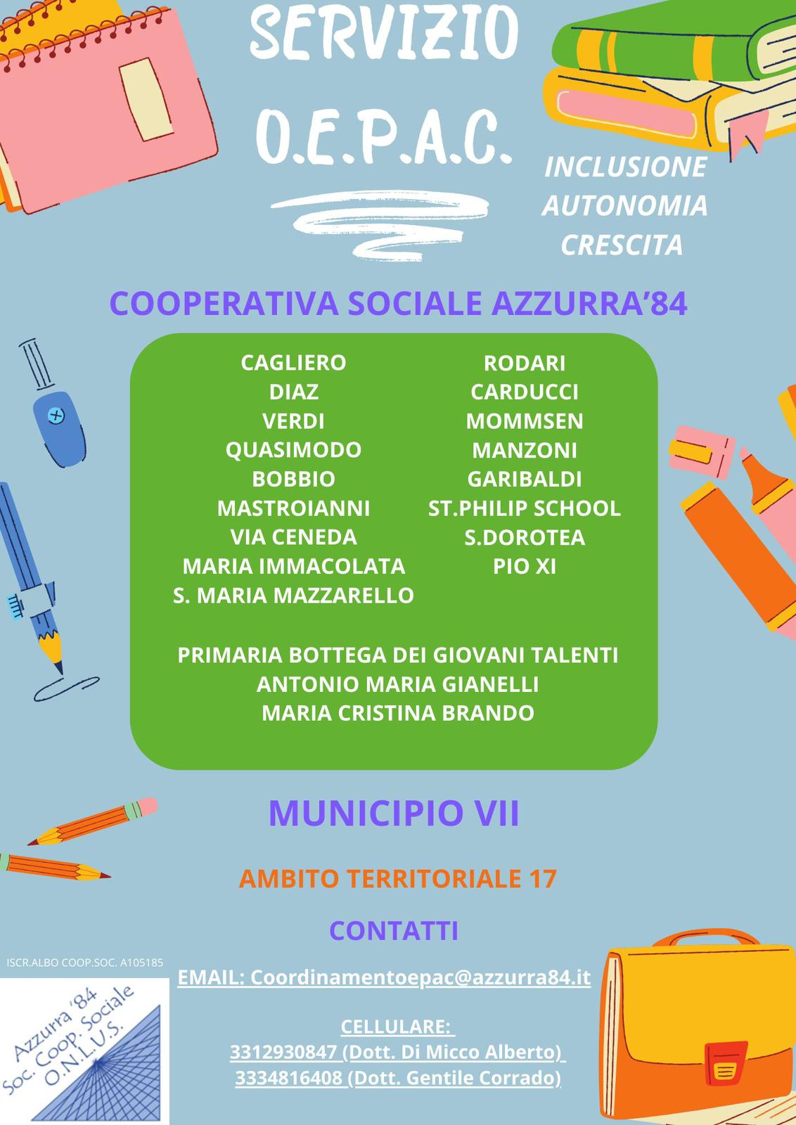 Locandina del servizio OEPAC Municipio VII Ambito territoriale 17
