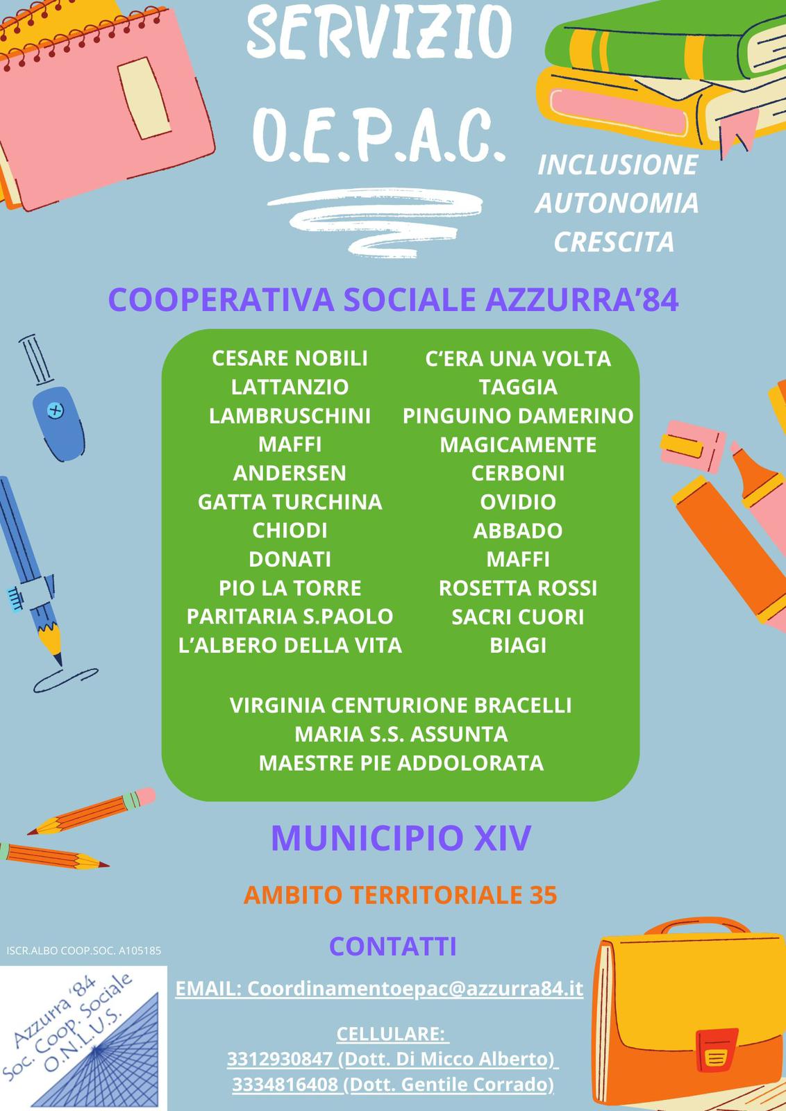 Locandina del servizio OEPAC Municipio XIV Ambito territoriale 35