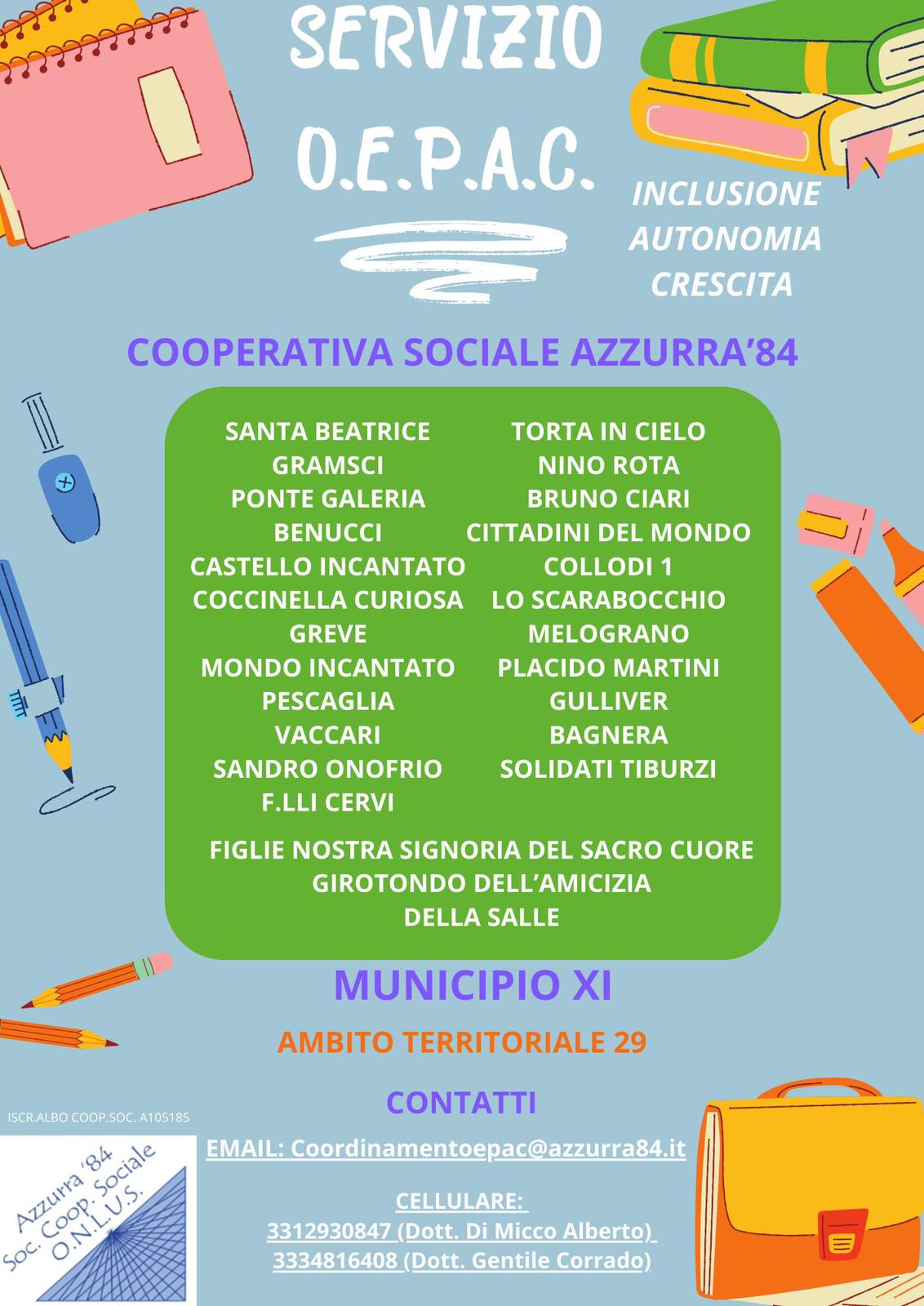 Locandina del servizio OEPAC Municipio XI Ambito territoriale 29